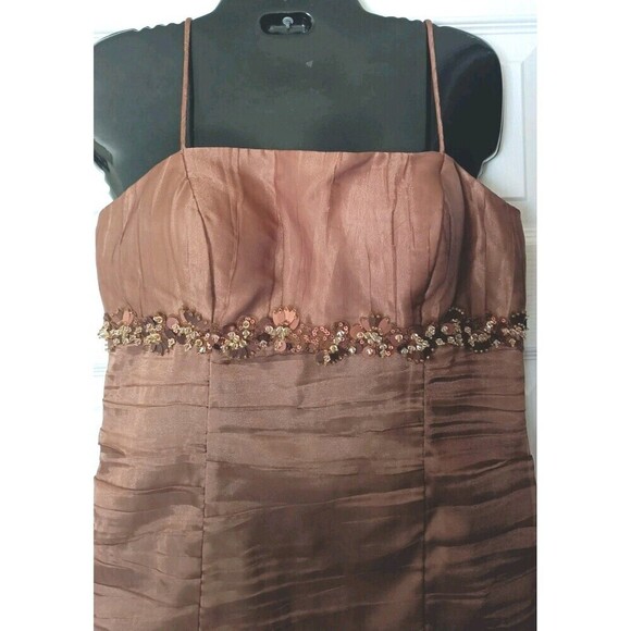 Victor Costa 2-Piece Sheath Dress  Jacket Sz 4 Brown  Shimmer Beaded Semi Formal - Picture 6 of 11
